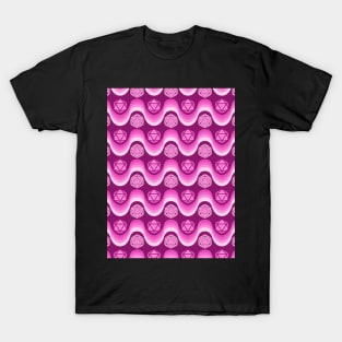 Retro Inspired D20 Dice and Color Wave Seamless Pattern - Magenta T-Shirt